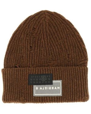 MM6 by Maison Martin Margiela Logo Patch Beanie - Brown