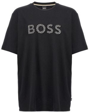 BOSS Maxi Logo Embroidered Crewneck T-Shirt - Black