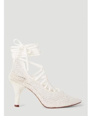 Isa Boulder Through Lace-Up Heels - Natural