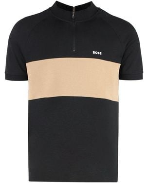 BOSS Block Stripe Active Polo Shirt - Black
