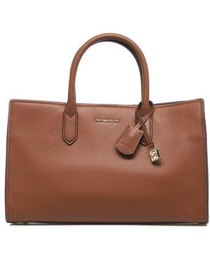 MICHAEL Michael Kors Leather Satchel Bag with Detachable Strap - Brown