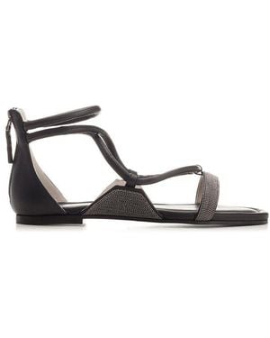 Fabiana Filippi Ankle Strap Bead Embellished Sandals - Black