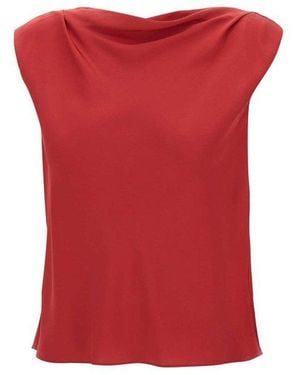 Theory Georgette Cowl Neck Top - Red