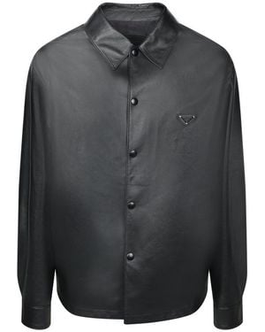 Prada Triangle-Logo Button-Up Shirt - Grey