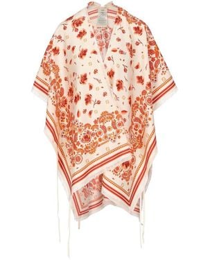 Fendi Bandana Printed Fringed Edge Poncho - Orange