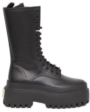 Dolce & Gabbana Logo Plate Lace-Up Boots - Black