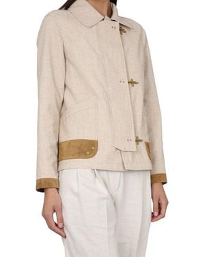 Fay Triple Hook Fastening Coat - Natural