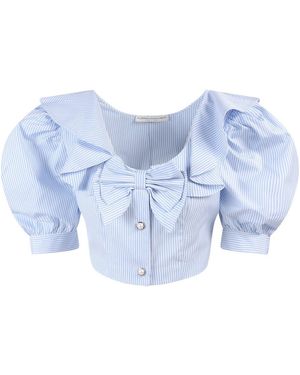 Alessandra Rich Balloon-Sleeve Cropped Top - Blue