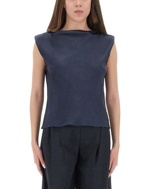 Theory Cap Sleeve Satin Top With Design - Blue