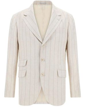 Brunello Cucinelli Striped Single-Breasted Blazer - White