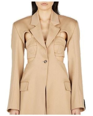 ROKH Cut-Out Straight Hem Blazer - Natural