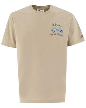 Mc2 Saint Barth Logo Embroidered T-Shirt - Natural