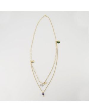 Burberry Double-Chain Charm Embellished Necklace - White