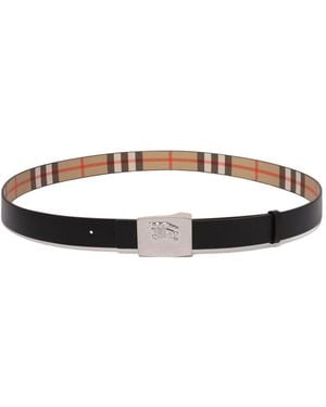 Burberry Reversible Check Square Knight Stamp Belt - Brown