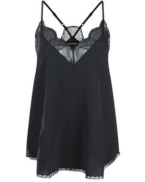 Zadig & Voltaire Christy V-Neck Lace Top - Black
