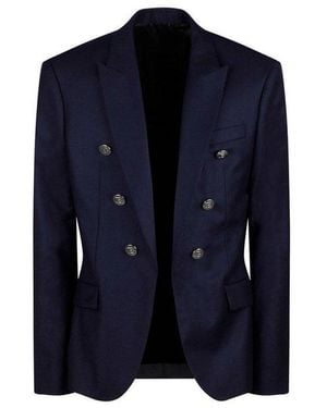 Balmain Textured Finish Double Breasted Blazer - Blue