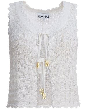 Ganni Shiny Pointelle Sleeveless Knit Vest - Blue