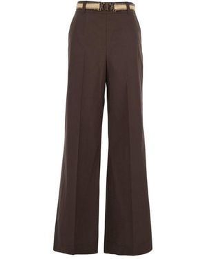 Twinset Pants With Belt And Logo Plaque - Brown