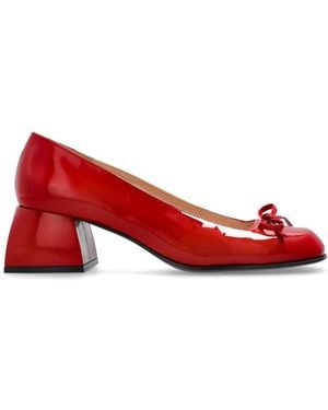 NODALETO Bow Detail Block Heel Pumps - Red