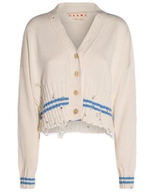 Marni Logo Embroidered Cardigan - Natural
