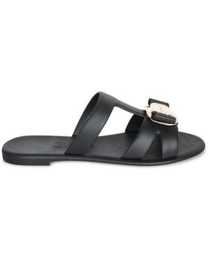 Ferragamo New Vara Plate Strappy Slides - Black