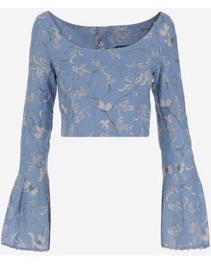 Agua Bendita Floral Long Sleeve Top - Blue