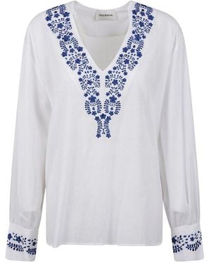 True Royal Embroidered Long Sleeve Top - Blue