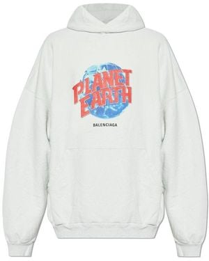 Balenciaga Planet Earth Printed Hoodie - White