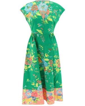 Aspesi Floral-Printed V-Neck Dress - Green