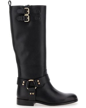 Twin Set Almond-Toe Buckled Equestrian Boots - Black