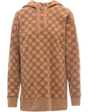 Fendi Allover Logo Printed Drawstring Hoodie - Brown