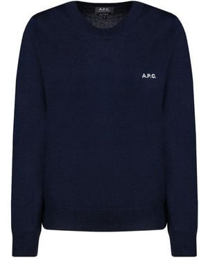 A.P.C. Virginie Logo-embroidered Crewneck Jumper - Blue