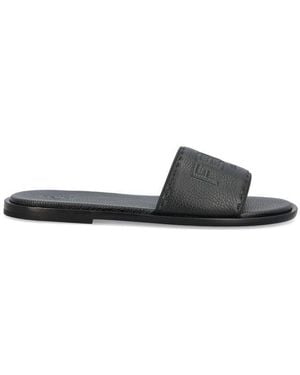 Fendi Roma Logo Embossed Slides - Black