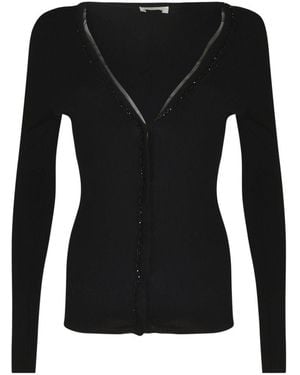P.A.R.O.S.H. Embroidered Ribbed Knit Cardigan - Black