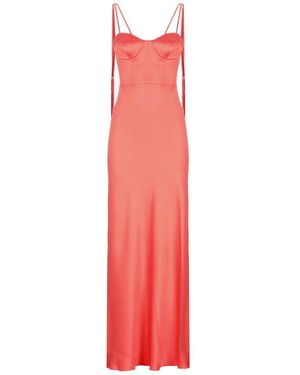 PINKO Red Satin Maxi Dress with Side Slit - Elegant Evening