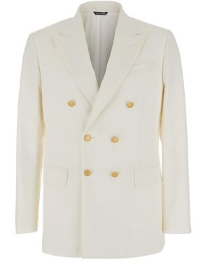 Reveres 1949 Double Breasted Peak Lapel Jacket - White