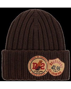DSquared² Logo Patch Knitted Beanie - Black