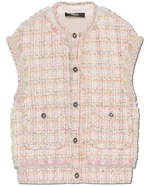 Versace Button-Up Tweed Gilet - Natural