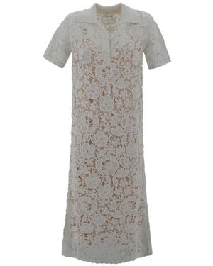 P.A.R.O.S.H. Lace Detailed Collared Short-Sleeve Shirt - Gray