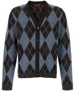 Gucci Argyle Knit Cardigan - Black