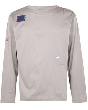 Marni Patchwork Detailed Distressed T-Shirt - Grey