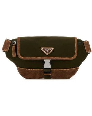 Prada Logo Plaque Zipped Belt Bag - Brown