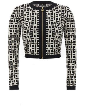 Elisabetta Franchi Viscose Jacquard Mini Cardigan - Black
