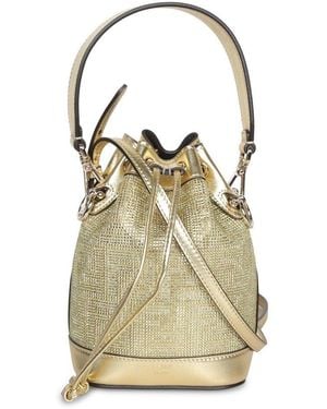 Fendi Mon Tresor Embellished Drawstring Bucket Bag - Natural