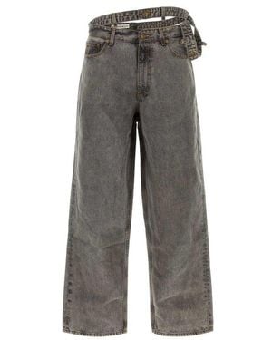 Y. Project Double-Waist Wide-Leg Jeans - Grey