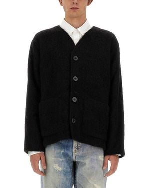 Our Legacy Textured V-Neck Cardigan With Button-Down Front - Black