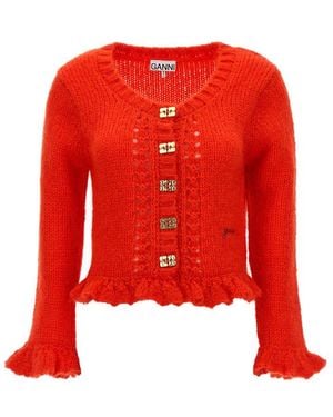 Ganni Ladies Racing Mohair Butterfly-Button Cardigan - Red