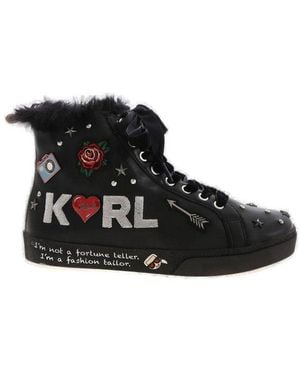 Karl Lagerfeld Embellished Lace-Up Sneakers - Black