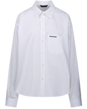 Balenciaga Logo Detailed Long-Sleeved Shirt - White