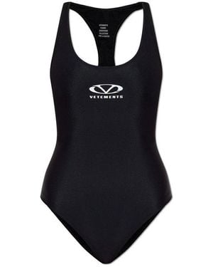 Vetements Racerback Logo Printed One-Piece Swimsuit - Black